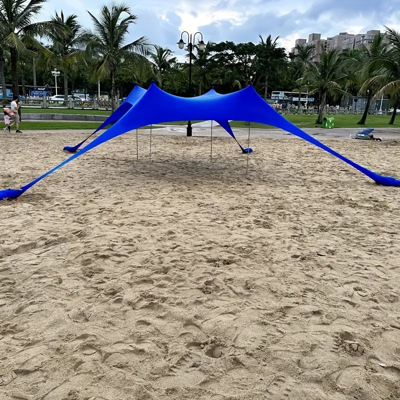 Extra Large Beach Tent Sun Shelter with UPF50+ Protection, Stability Poles, and Ground Pegs - Blue (Includes 4 Poles)