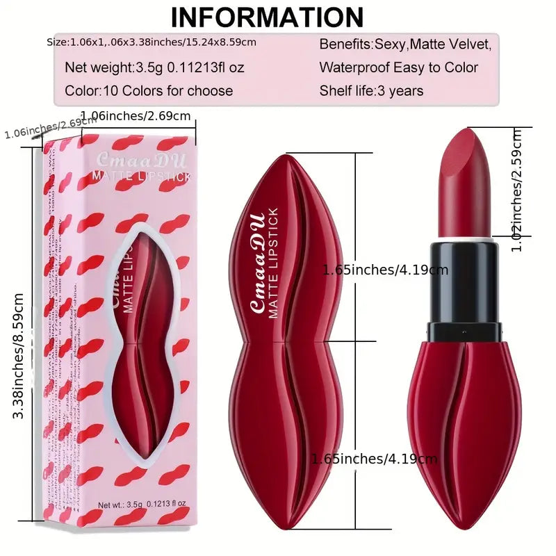 10 Color Matte Lipstick, Velvet Rich Color Long Lasting Waterproof Lipstick
