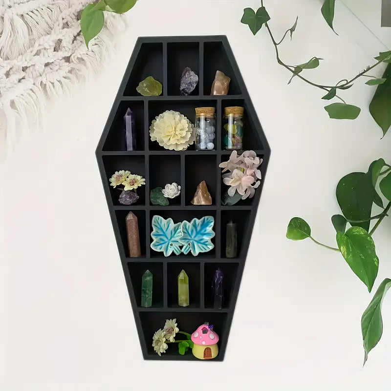 Gothic Coffin Shaped Wooden Wall Shelf - Hexagonal