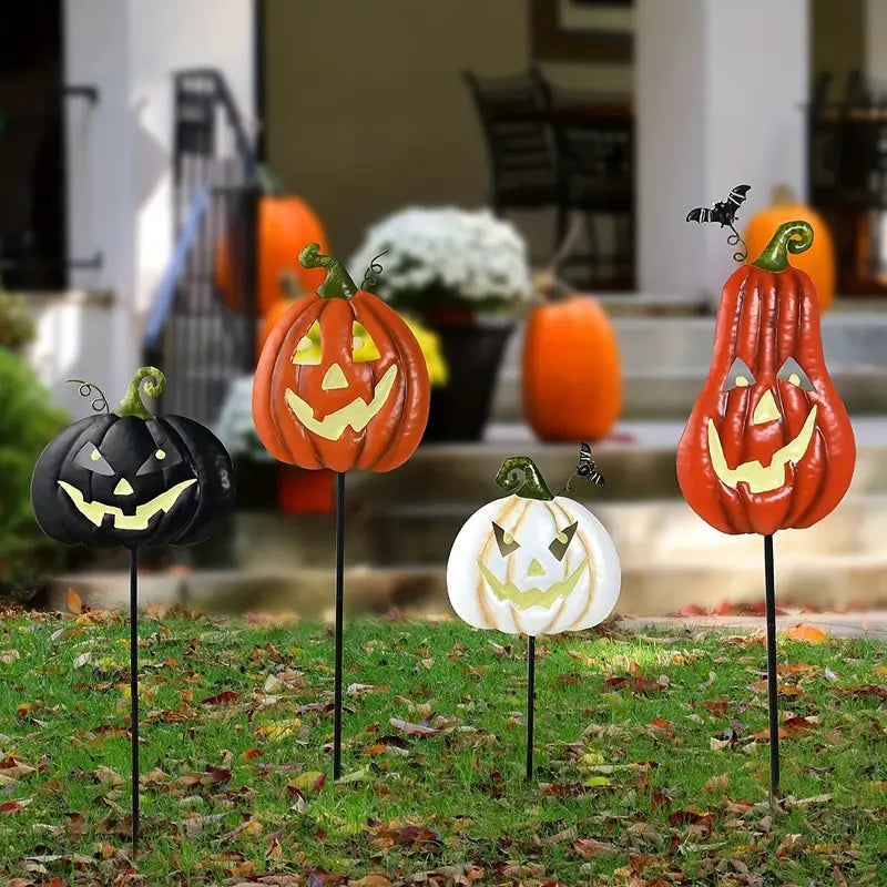 Spooktacular Glow: Set of 4 Halloween Fluorescent Pumpkin Yard Signs