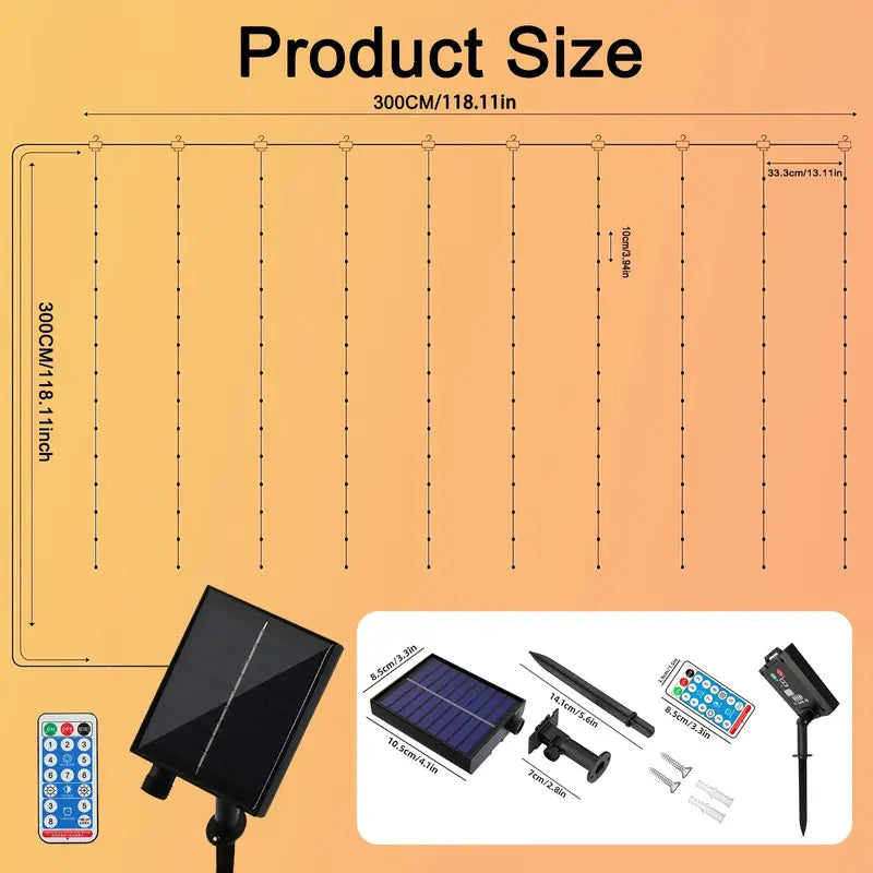 Radiant Glow: 300 LEDs Solar Curtain Light for a Dazzling Christmas