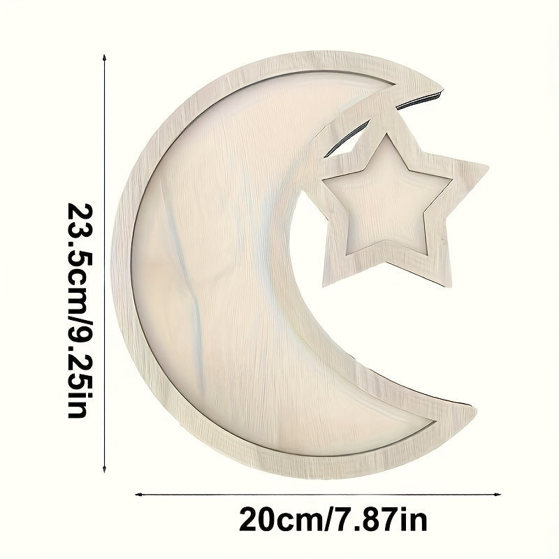 Wooden Moon and Star Snack Tray Decor