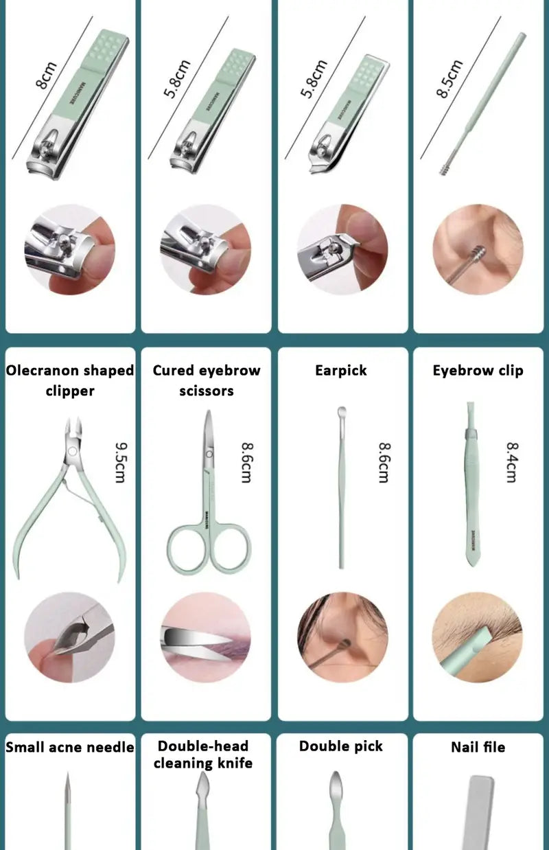 12/16 Pcs Manicure Pedicure Facial Set  With Leather Case