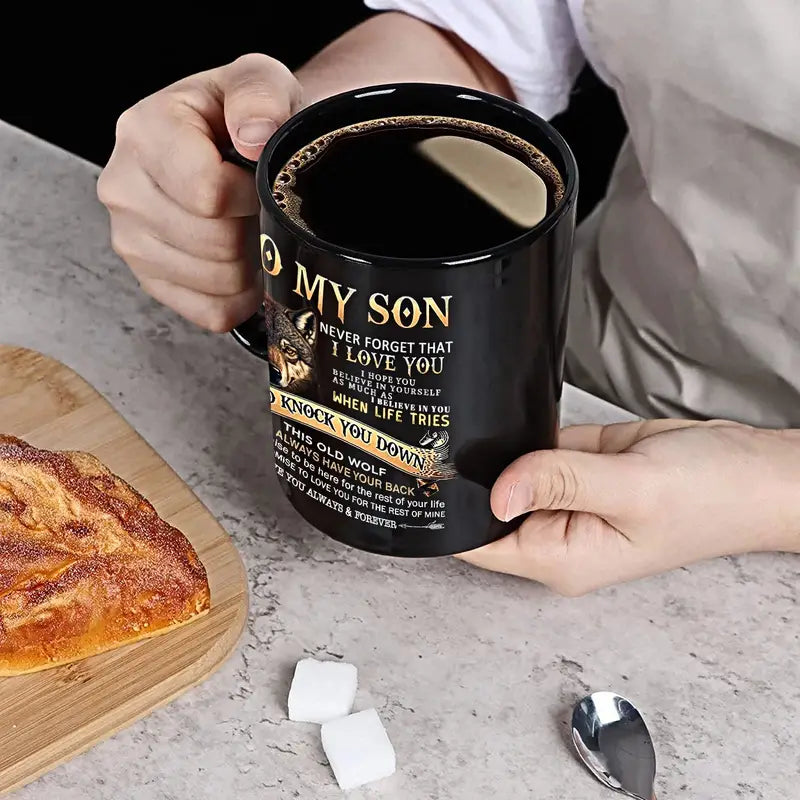 To My Son Black Wolf Coffee Mug - 11oz Ceramic Cup