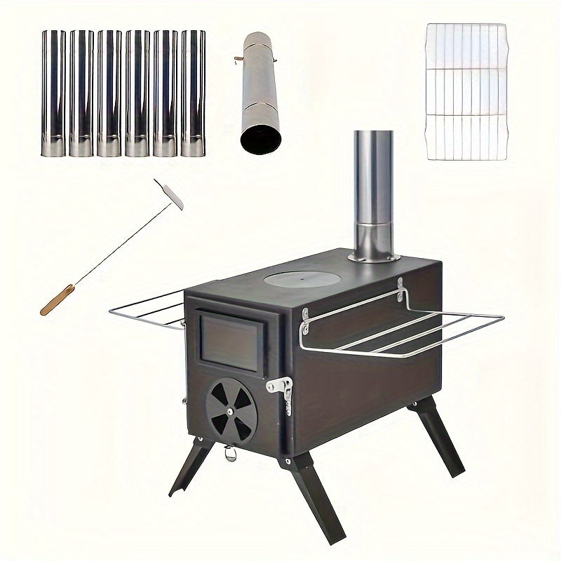 Iron Portable Camping Wood Stove with Chimney