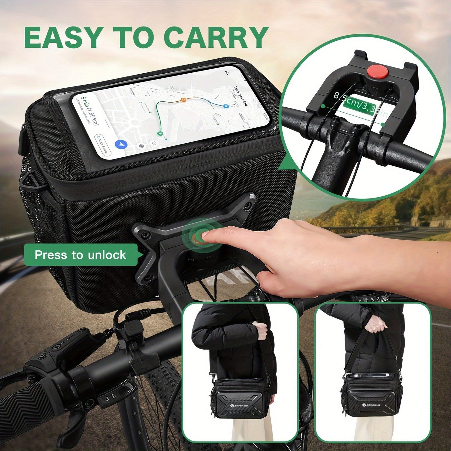 Bicycle Handlebar Bag with Phone Case Mount