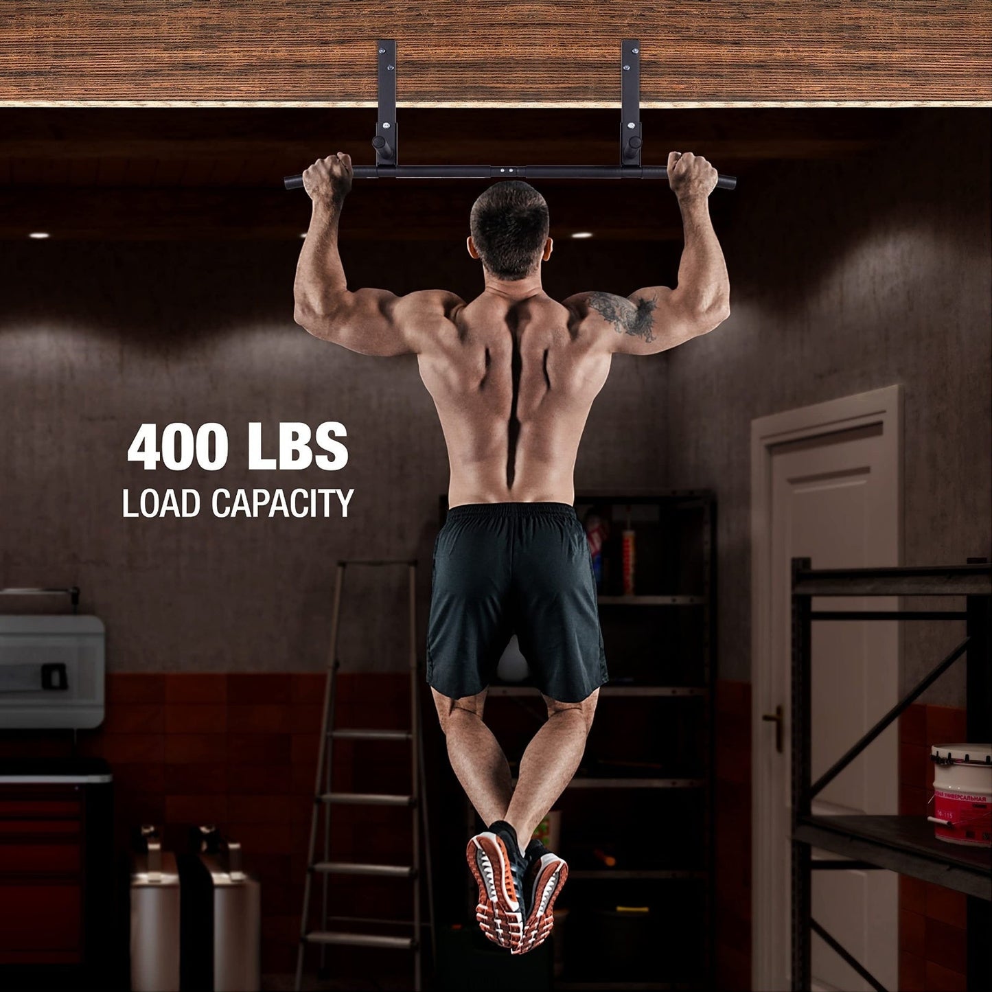 Wall-Mounted Stainless Steel Pull-Up Bar Black