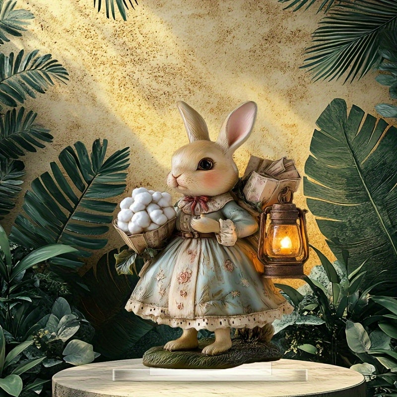 2D Boho Easter Bunny Acrylic Tabletop Statue