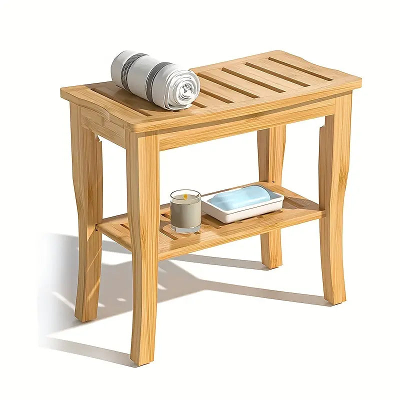 Bamboo Shower Bench with Shelf