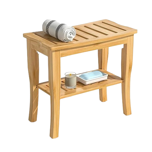 Bamboo Shower Bench with Shelf