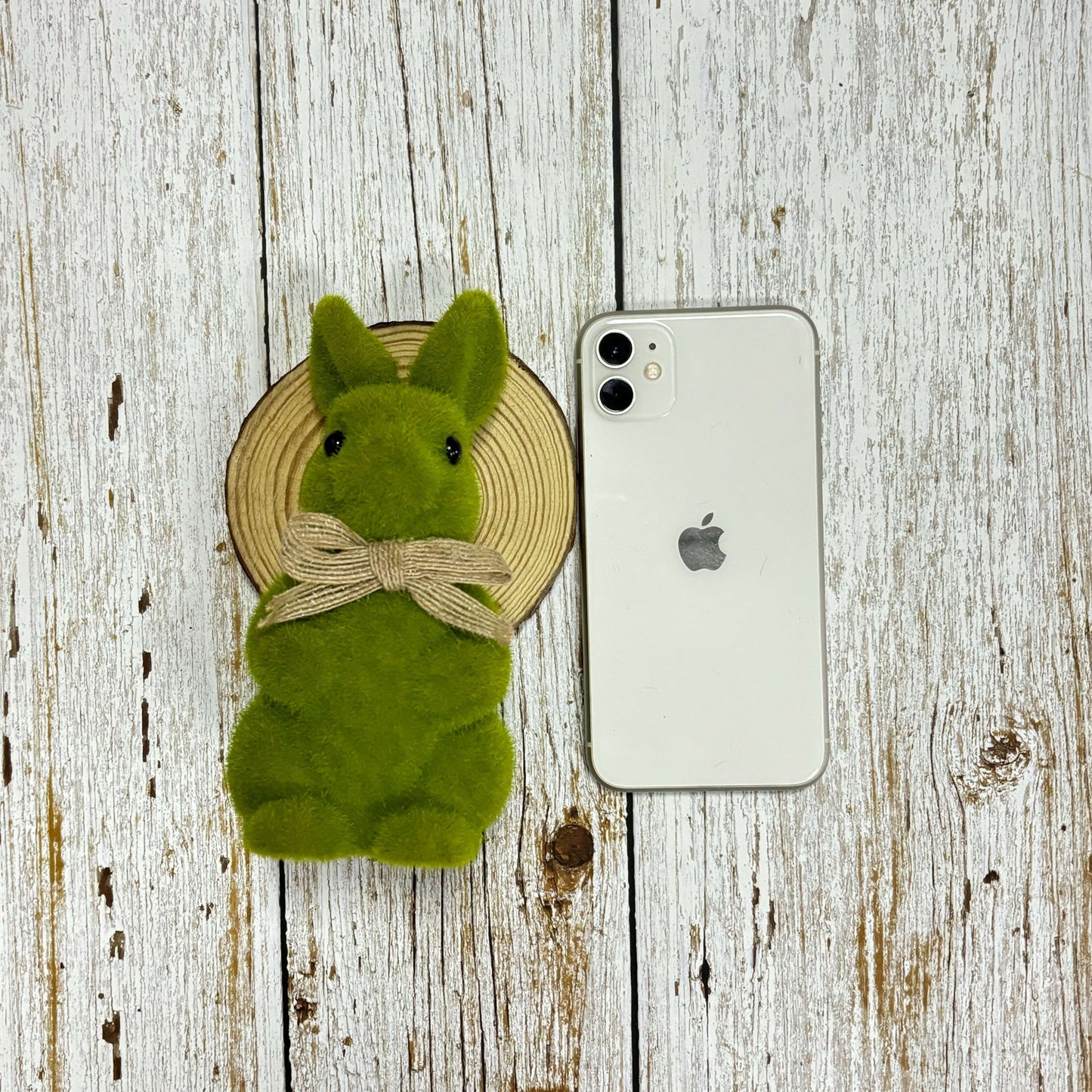 Green Flocked Bunny Rabbit Statue