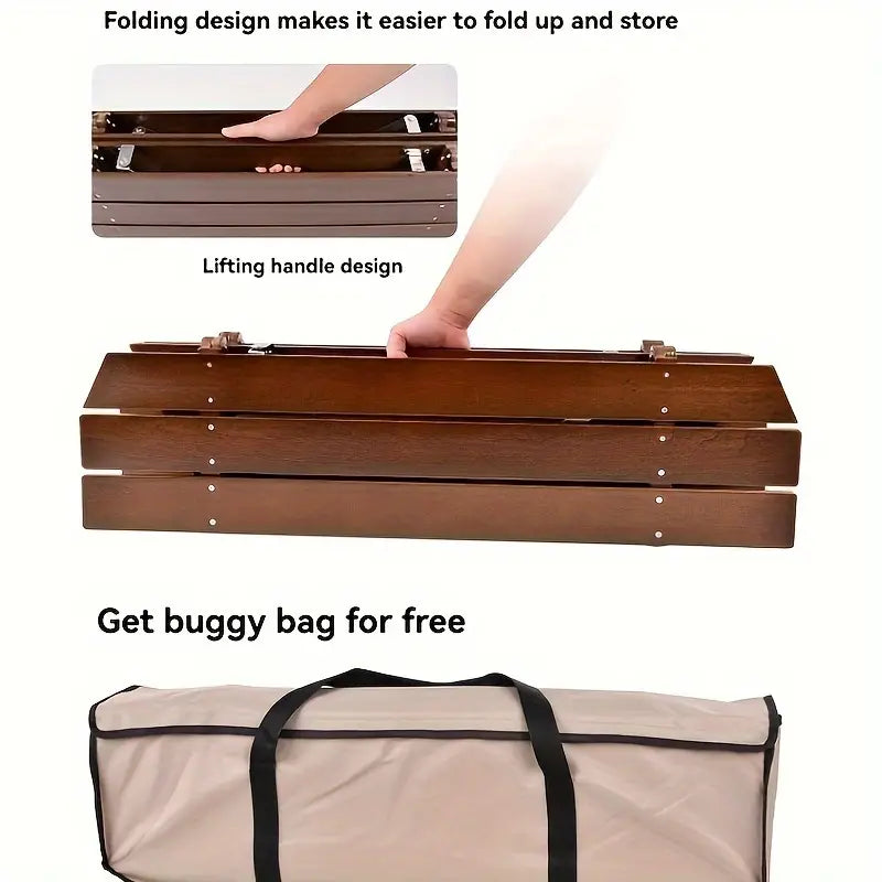 Portable Beech Wood Folding Table - Walnut Color