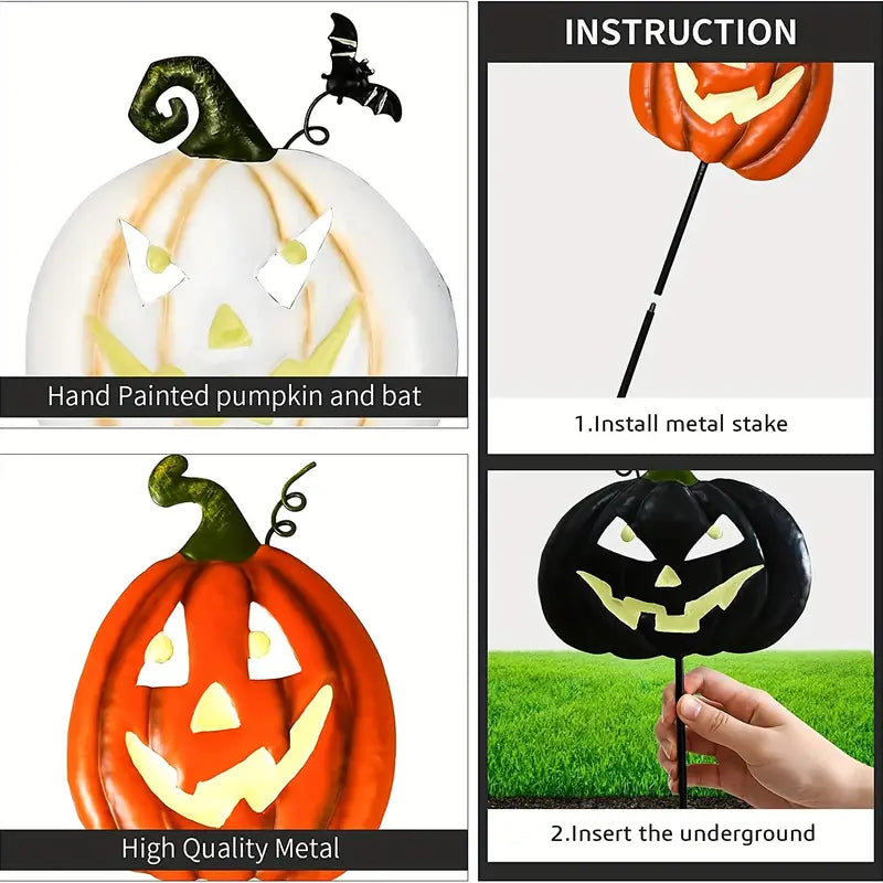 Spooktacular Glow: Set of 4 Halloween Fluorescent Pumpkin Yard Signs