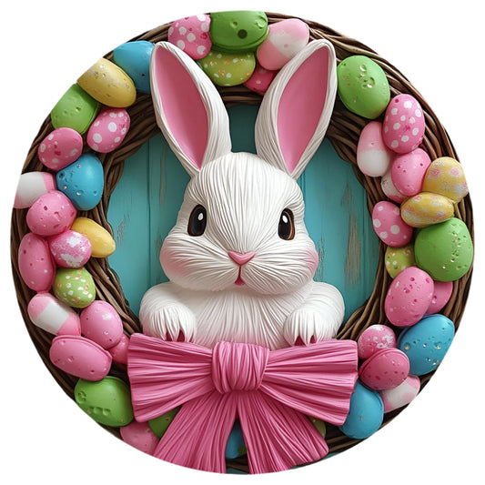 Aluminum Easter Bunny Wreath Wall Sign