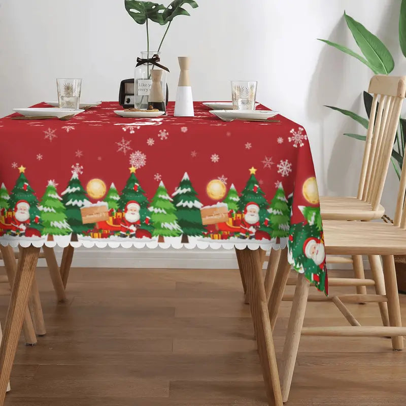 Transform Your Table with 1pc Merry Christmas Polyester Tablecloth