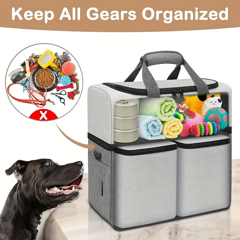 Dog Travel Bag Dual Layer with Bowls & Containers