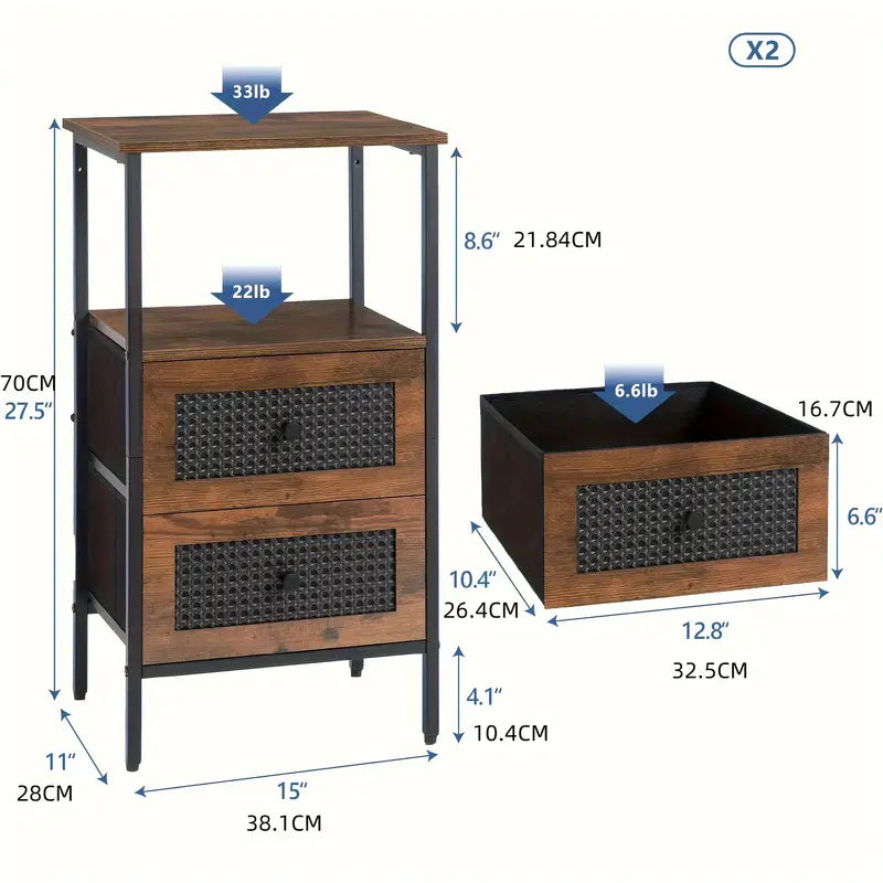 Compact Bedside Table - w/ 2 Drawers