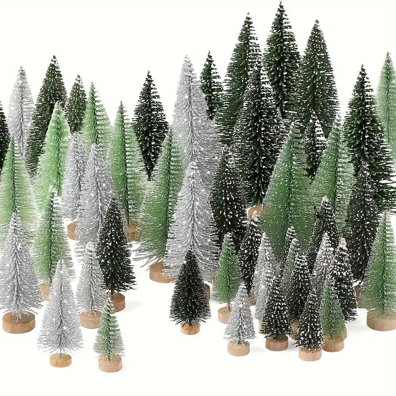 15-Piece Christmas Trees Set - Assorted Artificial Bottle Brush Trees with Wooden Bases