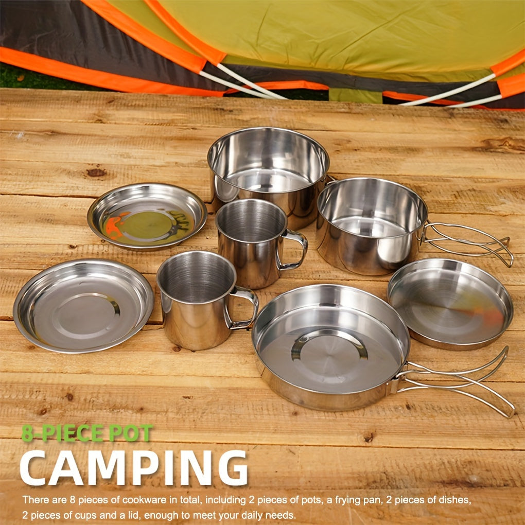 Camping Cookware Stainless Steel Set Outdoor (8pcs)
