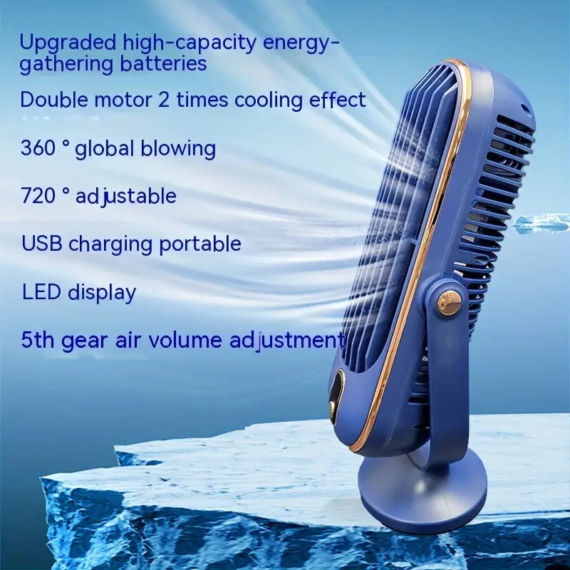 Large Battery Dual Motor Portable Fan - Blue