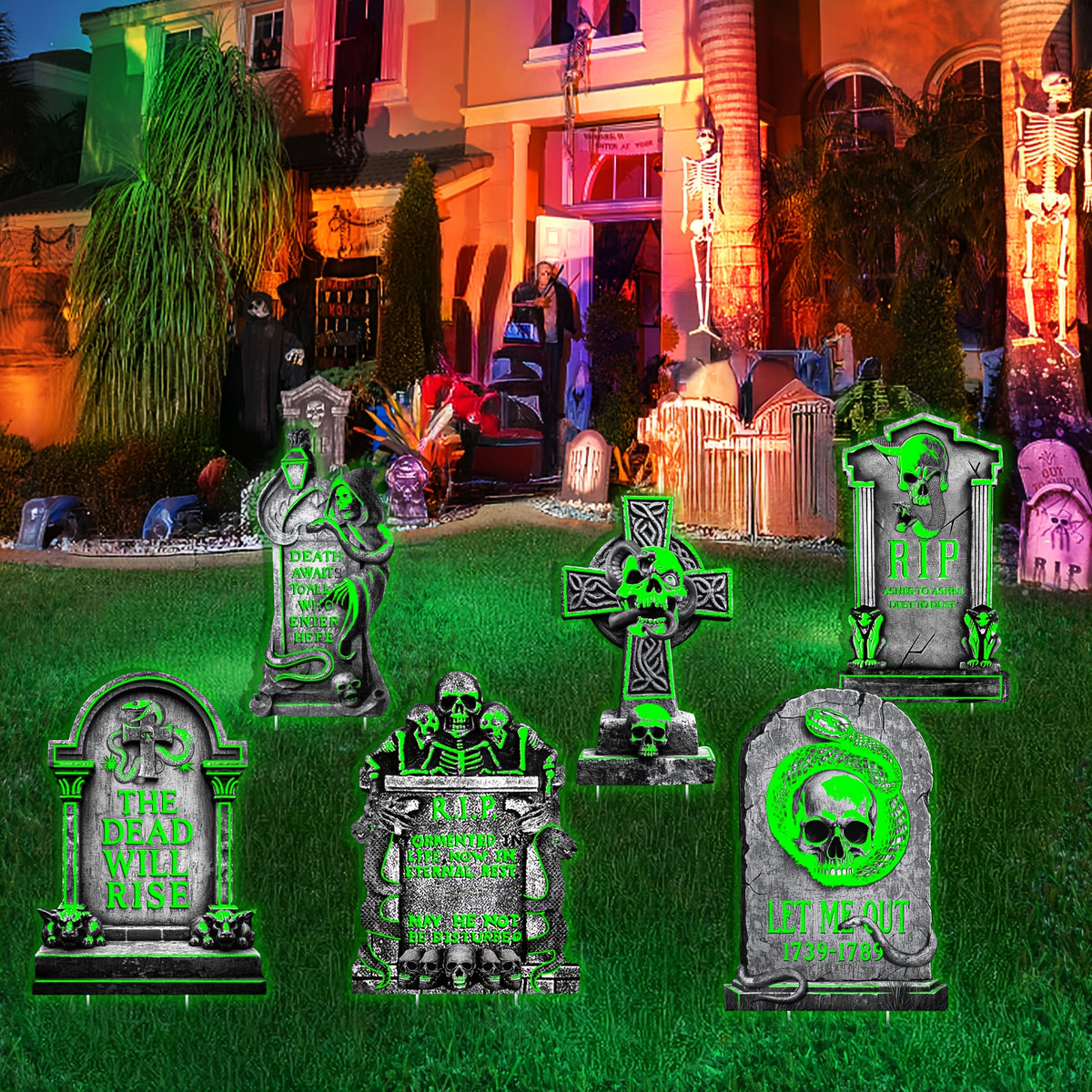 Halloween Glow Yard Signs Tombstone Set