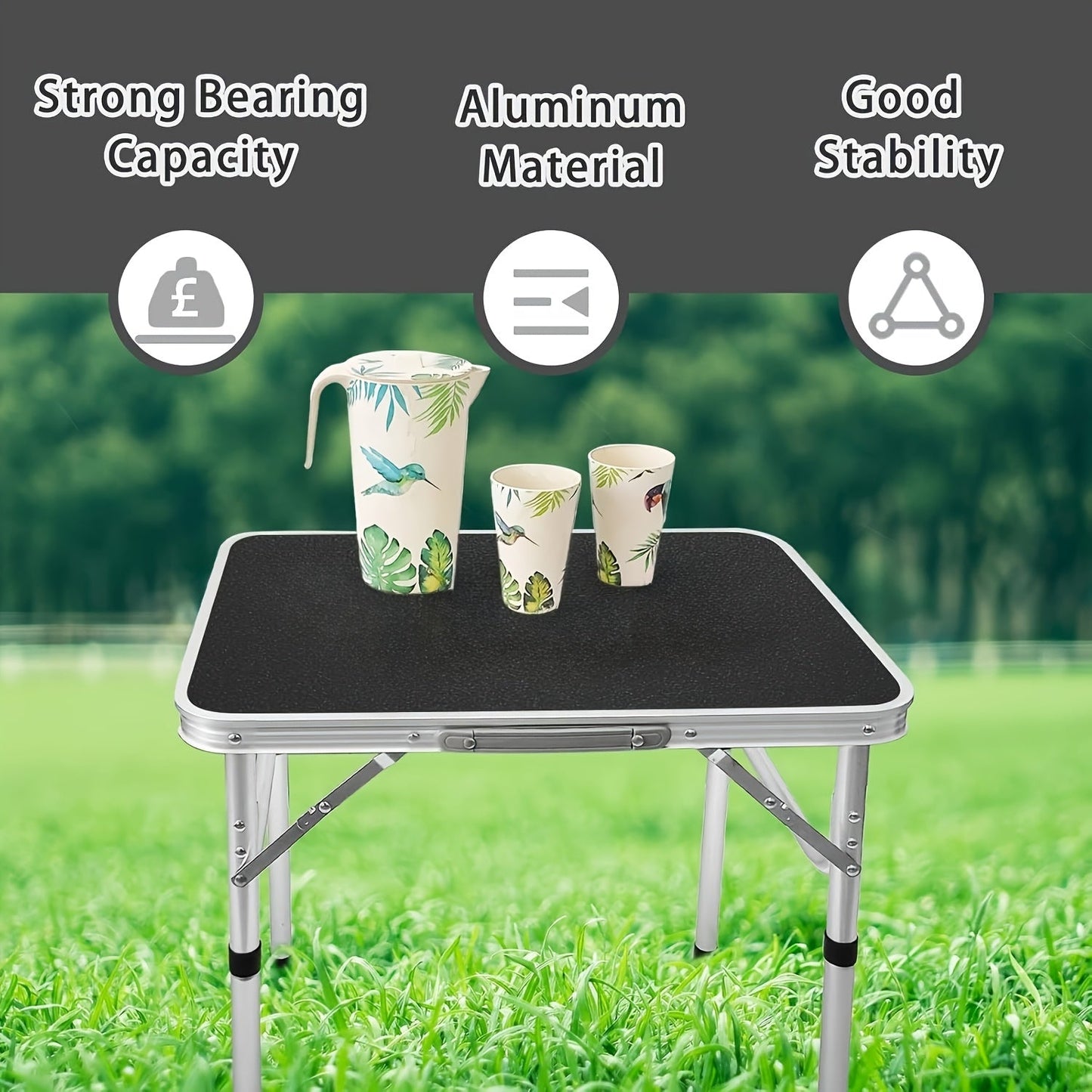 Adjustable Height Folding Table Portable Black