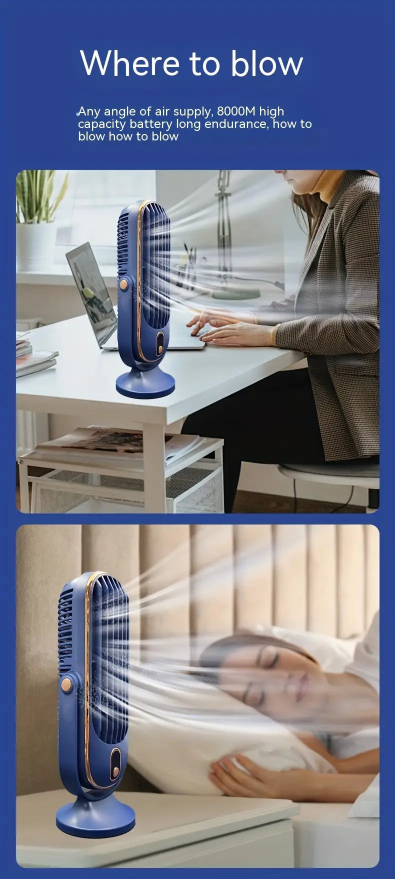 Large Battery Dual Motor Portable Fan - Blue