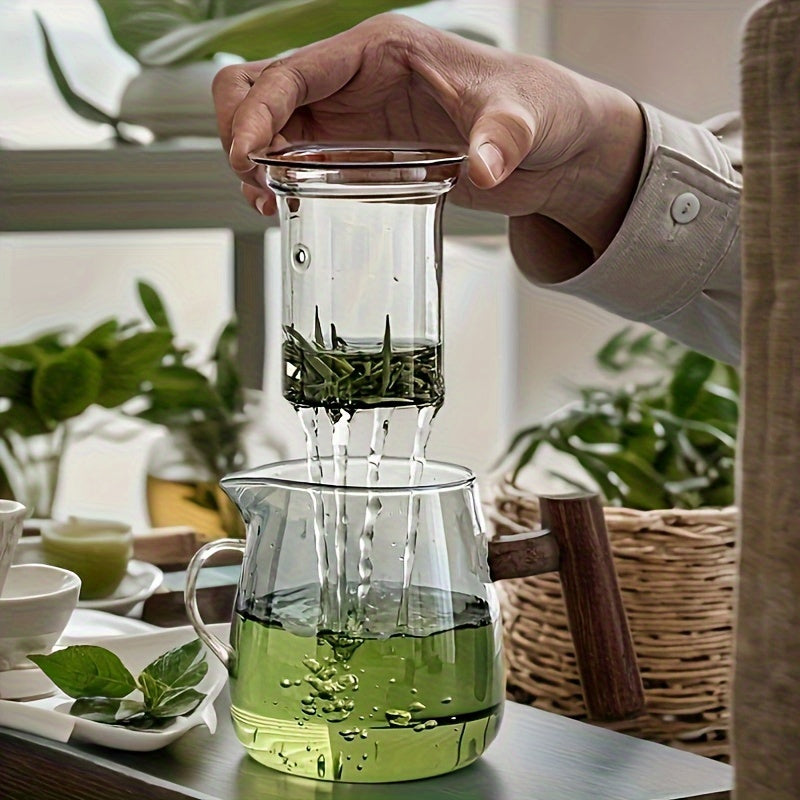 Glass Tea Kettle with Strainer & Wood Handle