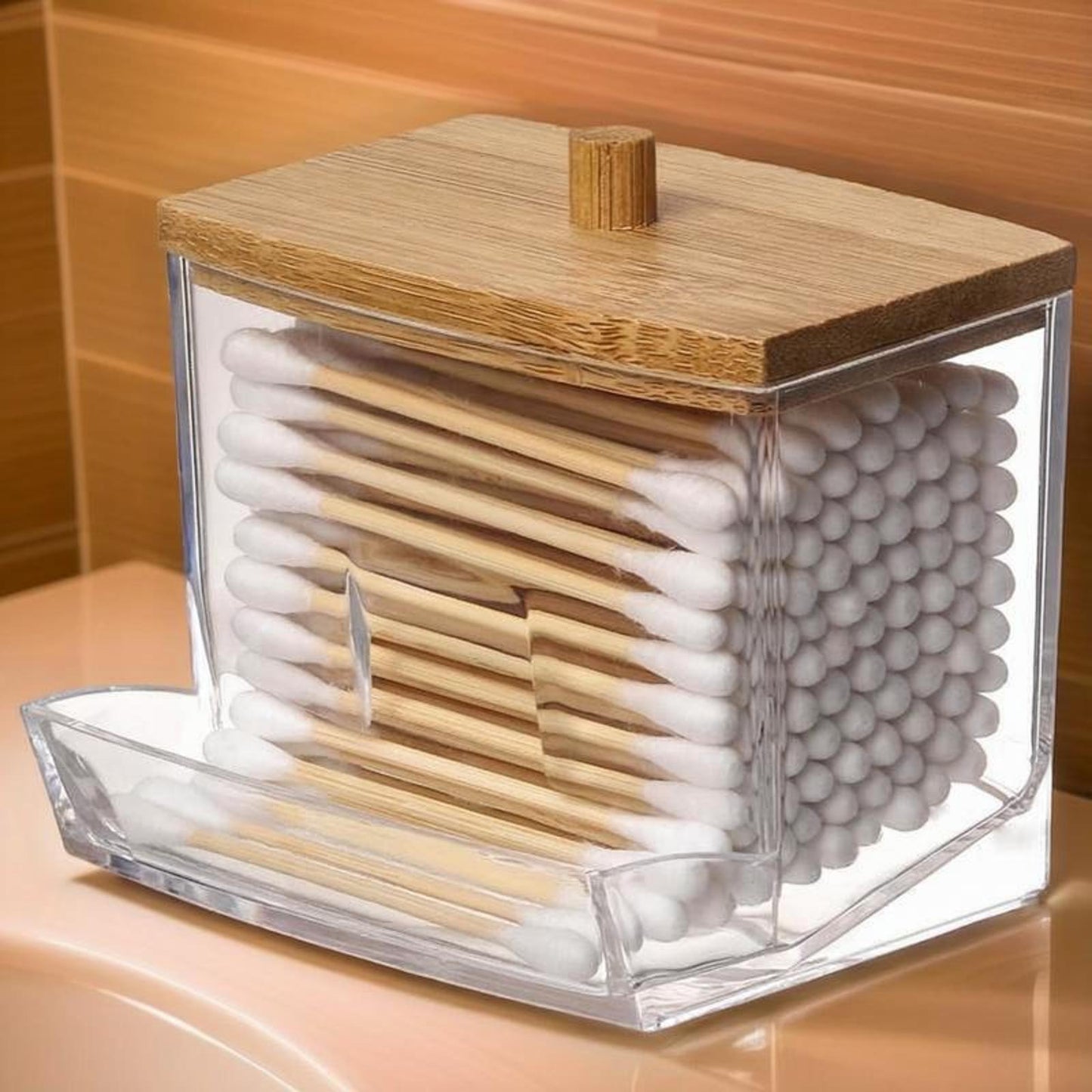 Clear Acrylic Swab Holder with Wooden Lid