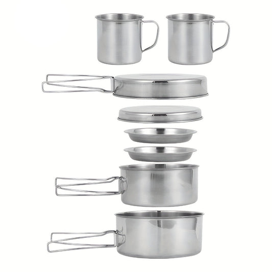Camping Cookware Stainless Steel Set Outdoor (8pcs)