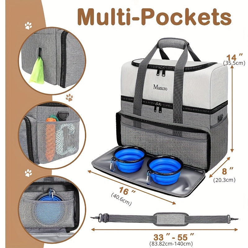 Dog Travel Bag Dual Layer with Bowls & Containers