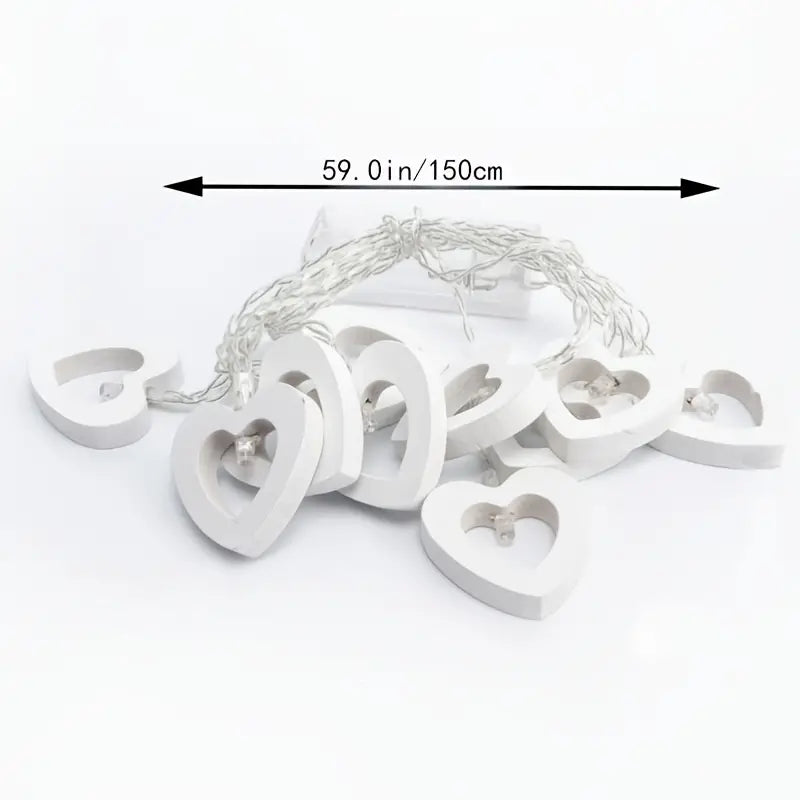 Romantic LED Heart-Shaped Wooden String Lights - 10 Lights, 4.9ft, Battery-Power(Warm White)ed