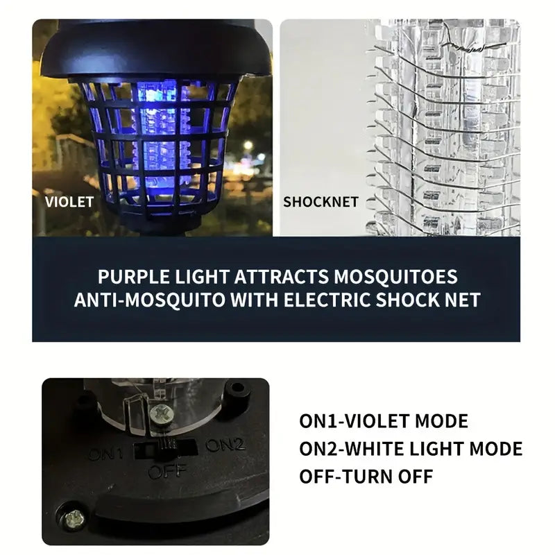 2pcs Solar Mosquito Killer Lamp Set - Outdoor Waterproof Fly Trap & Insect Repellent