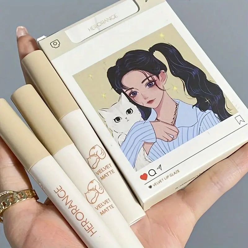 5-Piece Anime Matte Velvet Lip Glaze Set  Long-Lasting, Waterproof Light Mist Finish