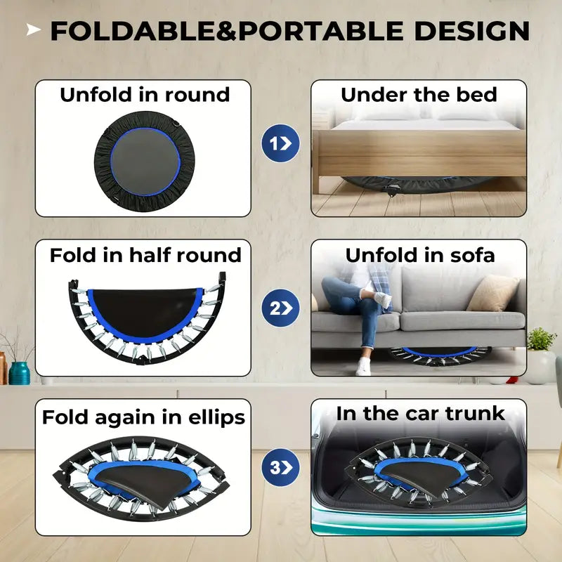 1pc 121.92cm Mini Fitness Trampoline with Adjustable Handle - Blue