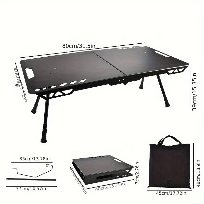 Black Liftable Folding Table: Lightweight Aluminum Alloy Portable Camping Table