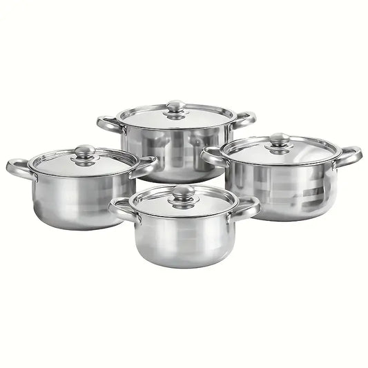 Premium 8-Piece Stainless Steel Pot Set - Heavy-Duty
