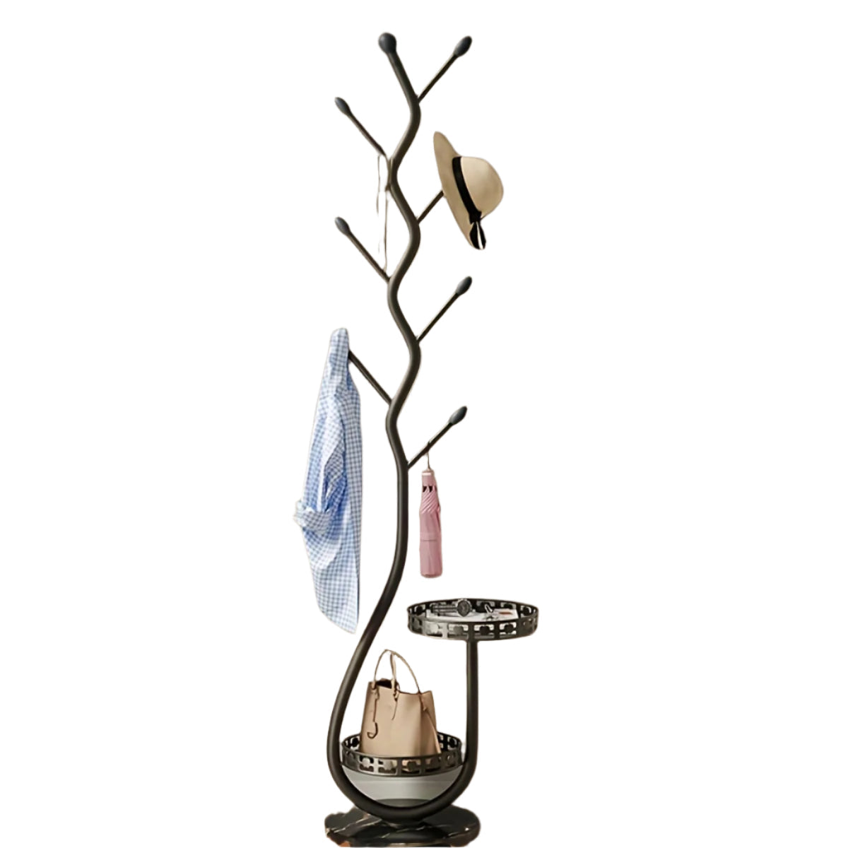 Freestanding Metal Coat Rack with Branch Hooks
