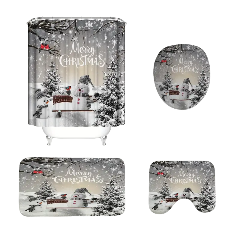 Frosty Friends: 4-Piece Christmas Snowman Shower Curtain Set