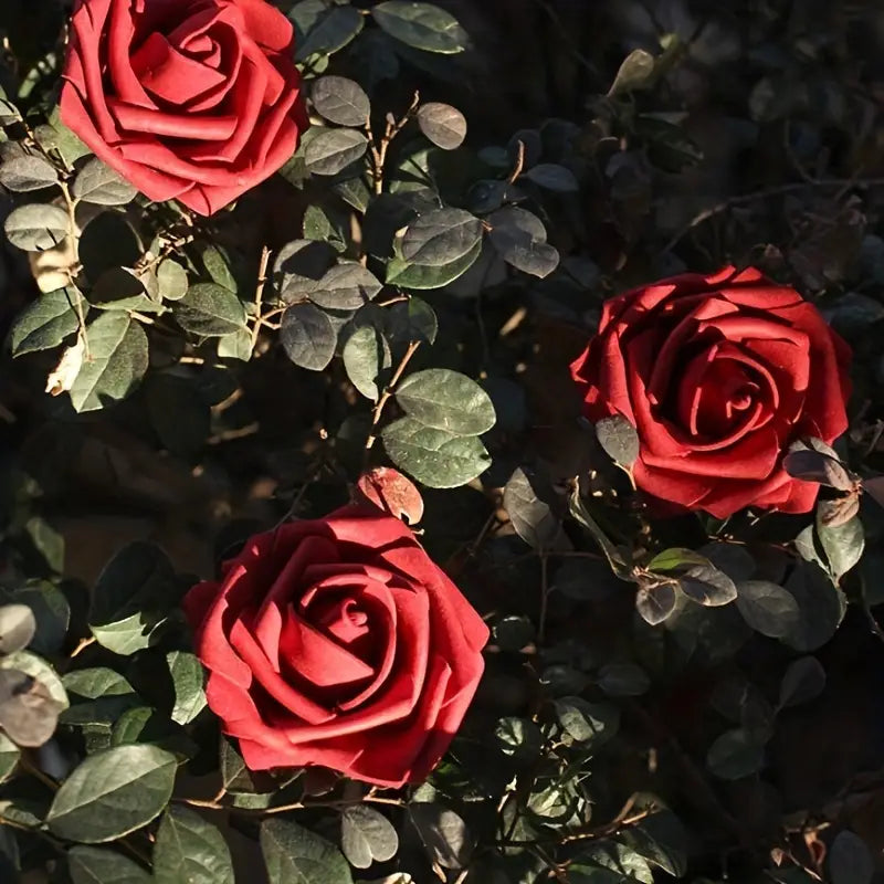 25pcs Realistic Wine Reds Artificial Flowers