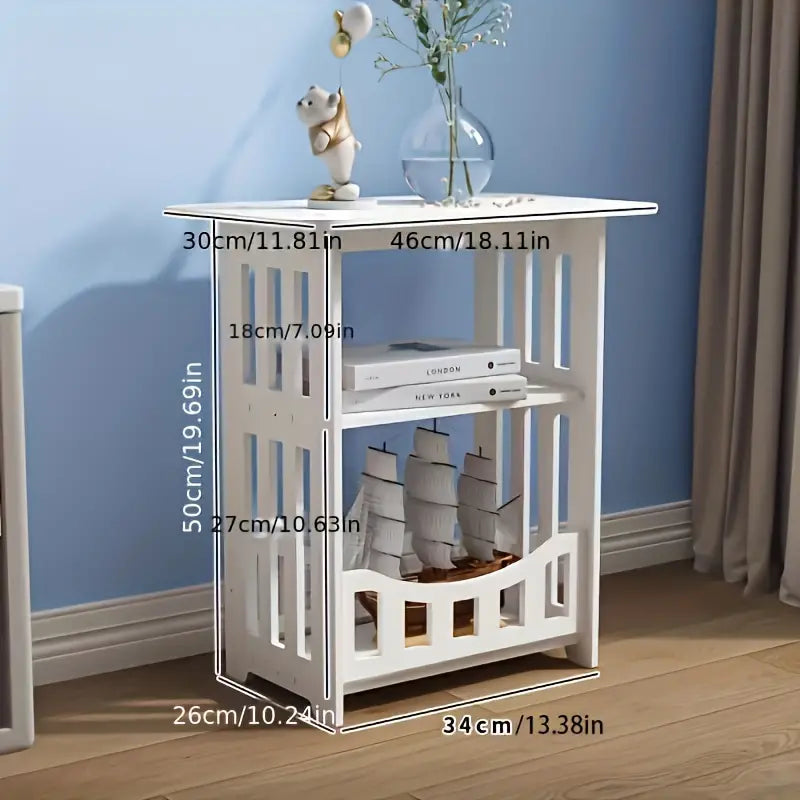 Plastic Side Table with Shelves - White