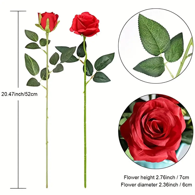 12-Piece Realistic Artificial Rose Bouquet - Red Long Stem Roses for Floral Arrangements