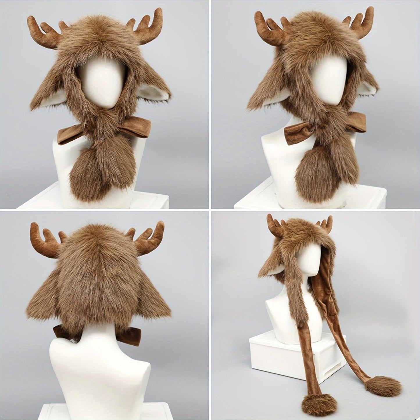 Winter Hat with Warm Moose Antlers Faux Fur