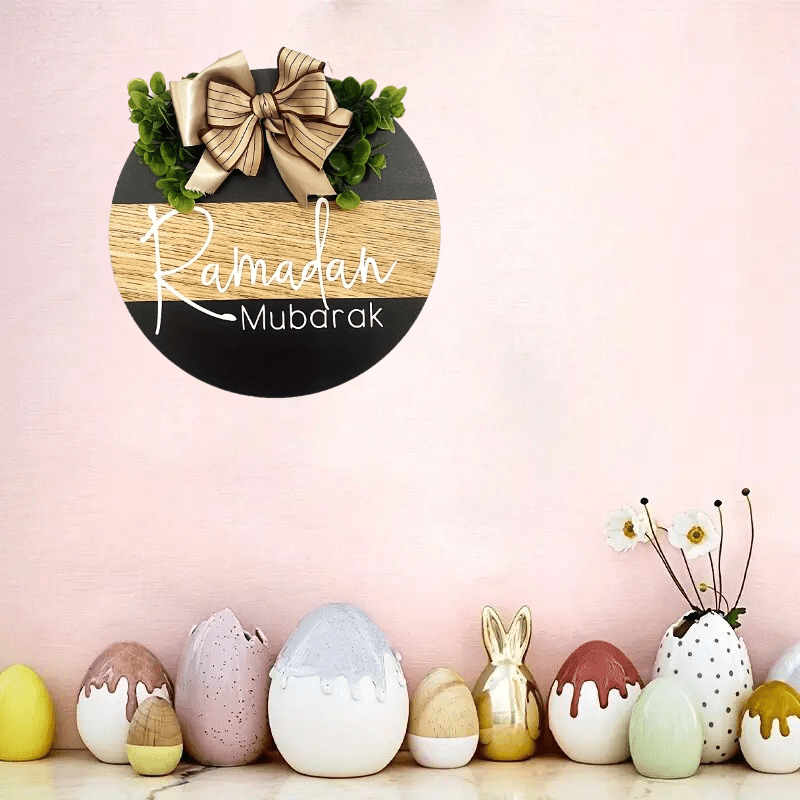Ramadan Wooden Door Wreath with Burlap Bow