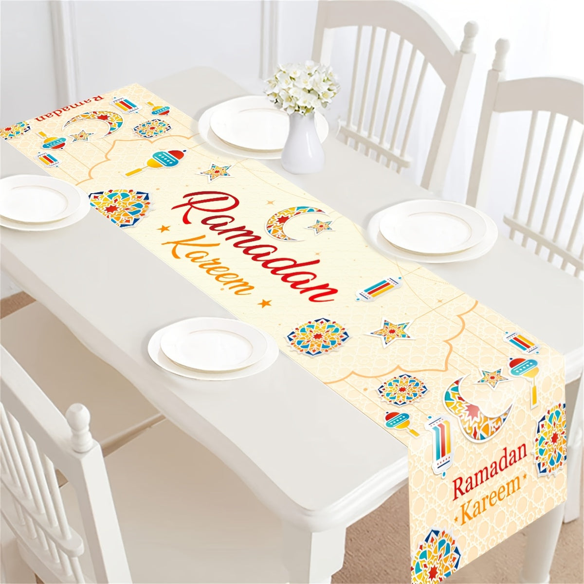 Beige Polyester Ramadan Kareem Table Runner