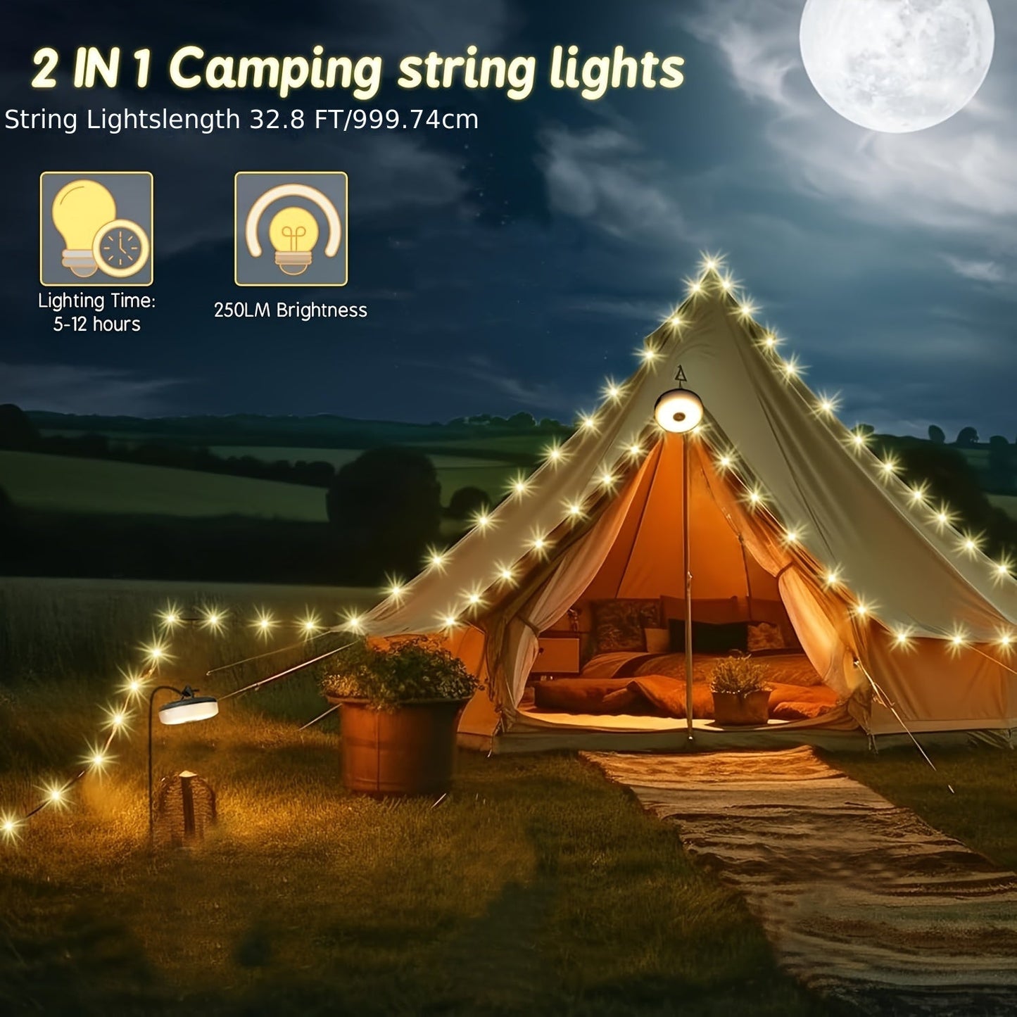 Rechargeable Camping String Lights with 5 Modes