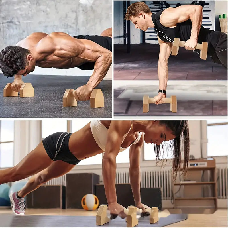 Wooden Push-Up Support Handles - Non-Slip Pad Included