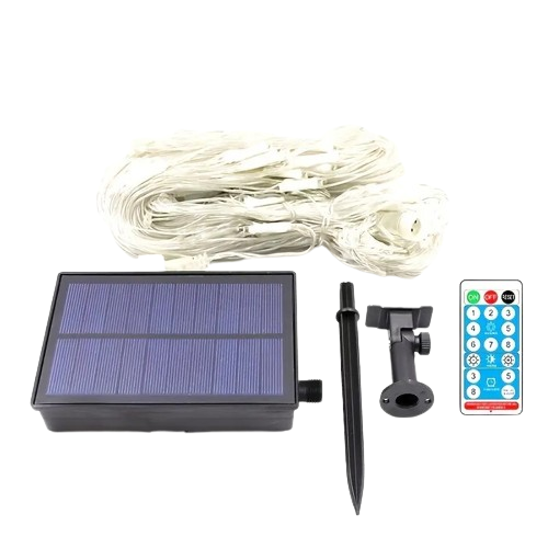 Radiant Nightfall: 192 LED Solar Lights on Transparent Wire