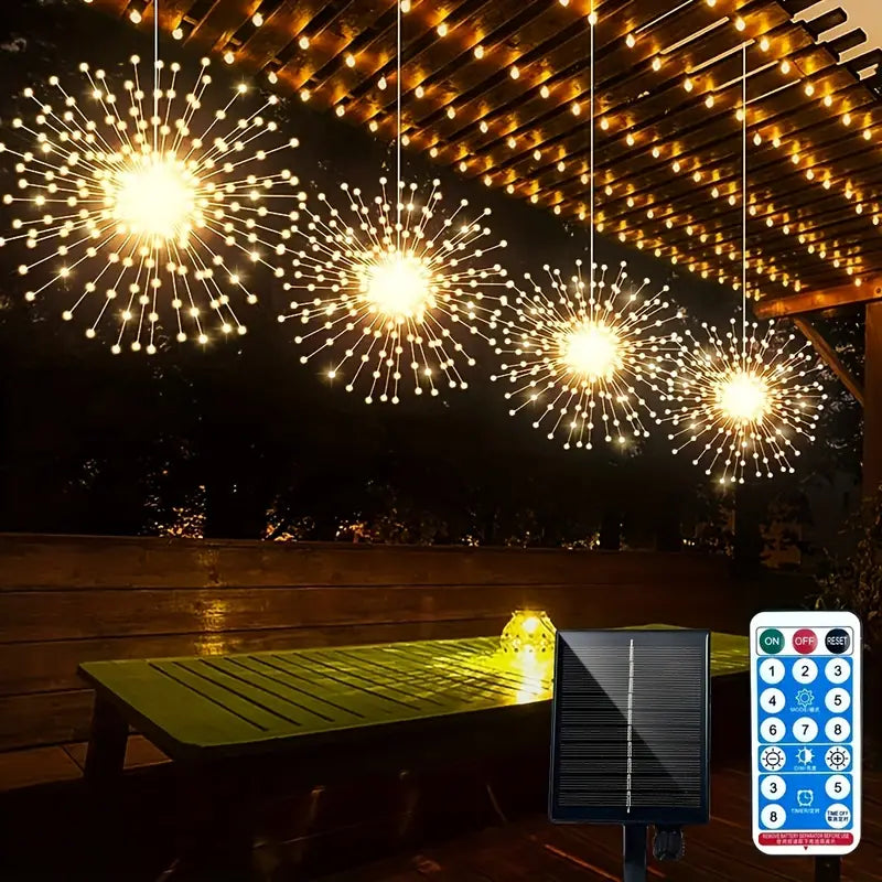 Outdoor Solar Firework Lights - 4-Pack 480 LED Starburst Hanging Lights