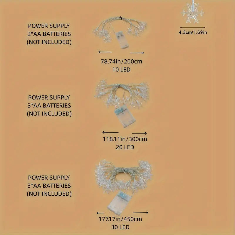 Glittering LED Christmas Snowflake String Lights